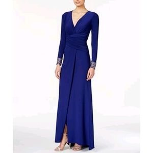 VINCE CAMUTOLONG SLEEVE EMBELLISHED FAUX-GRAP GOWN